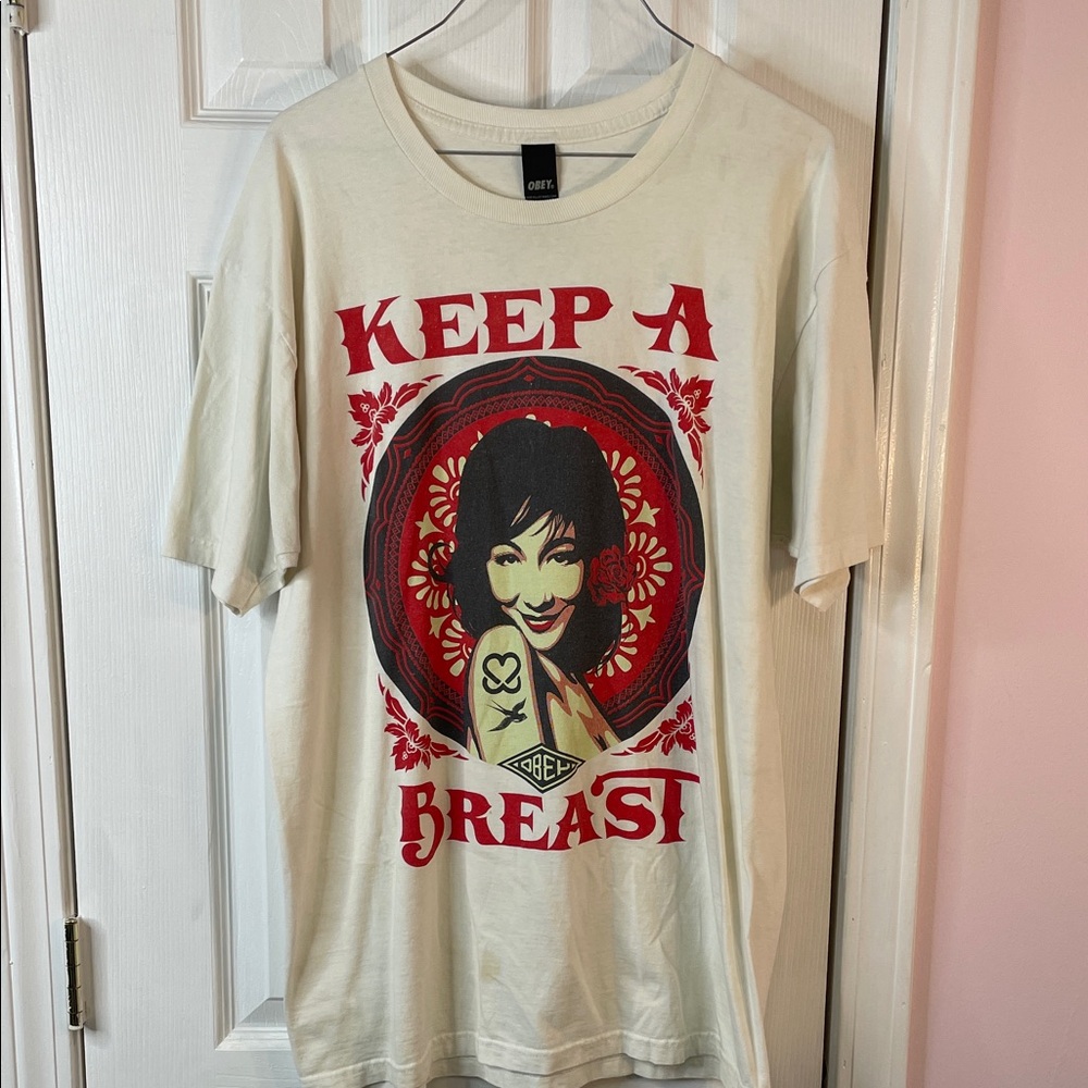 Obey Cream T-Shirt with Red Graphic